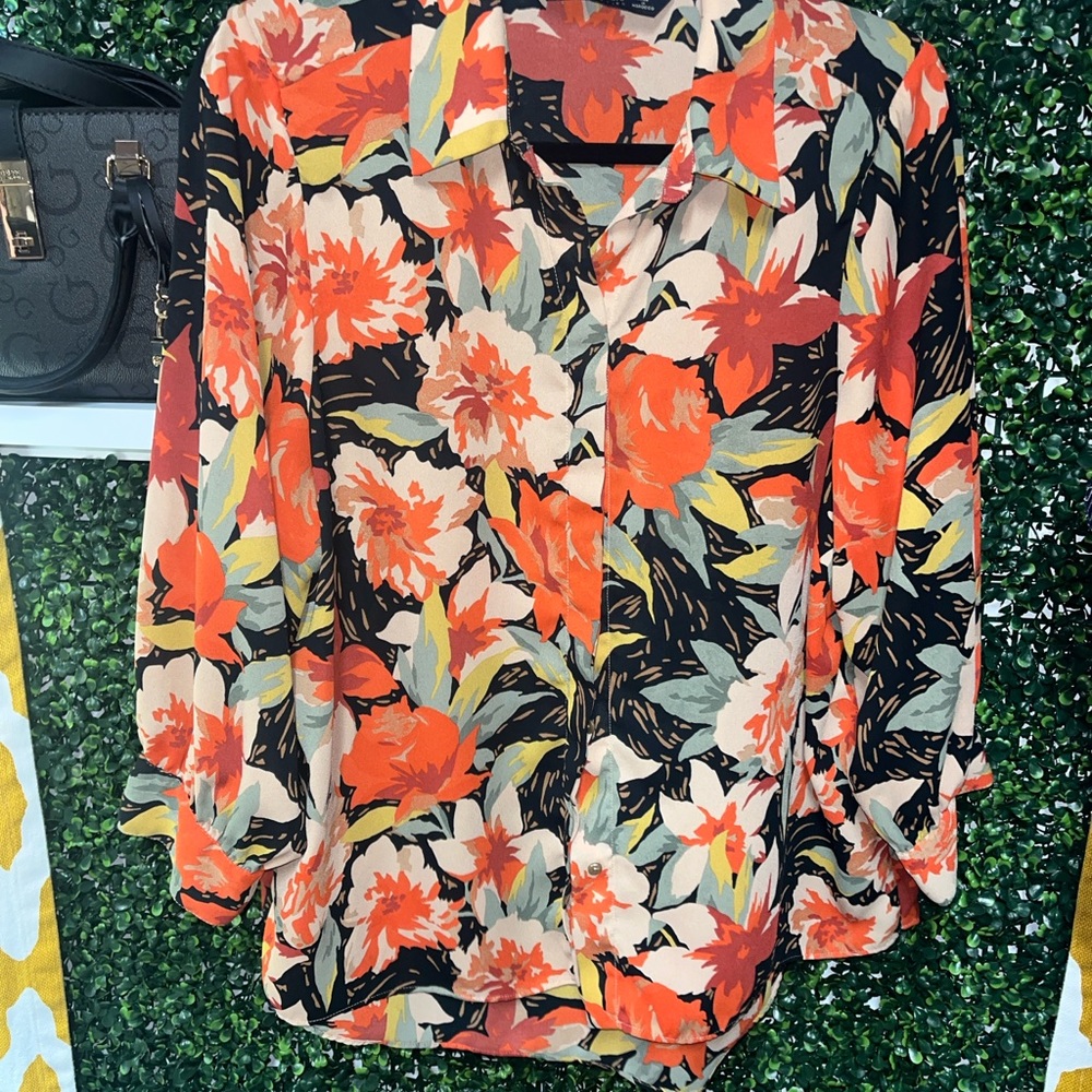 Zara Vibrant Floral Blouse - Red, Orange, Black